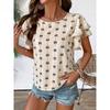 Sieviešu modes ikdienas vasaras pavasara blūzes un krekli ar īsām piedurknēm ar O veida izgriezumu