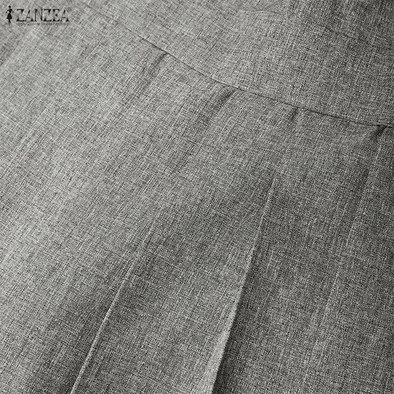 ZANZEA Damen Lässig Rundhals Sommer Kurzarm Elegantes Kleid