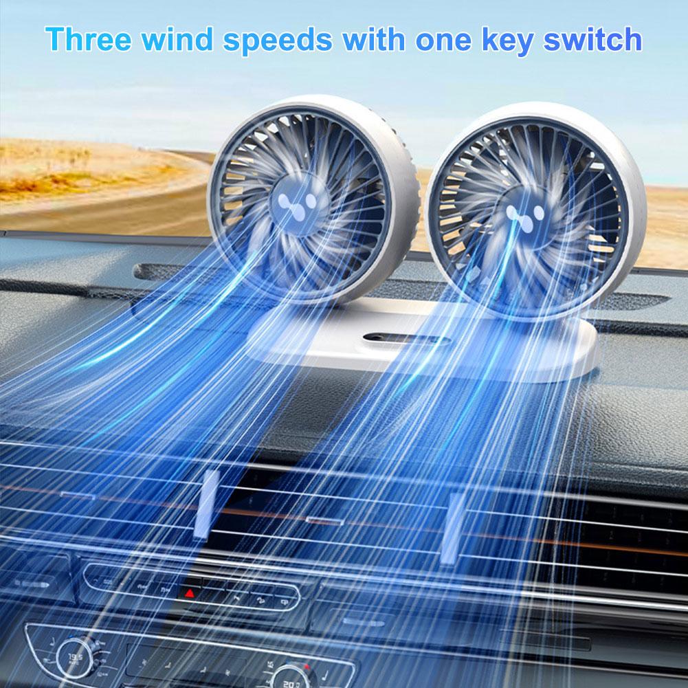 Dual Head USB Car Air Fan Strong Wind Vehicle Air Circulator 12V 24V 3 Speeds Adjustable For Auto Cooler Air Fan Car Accessories
