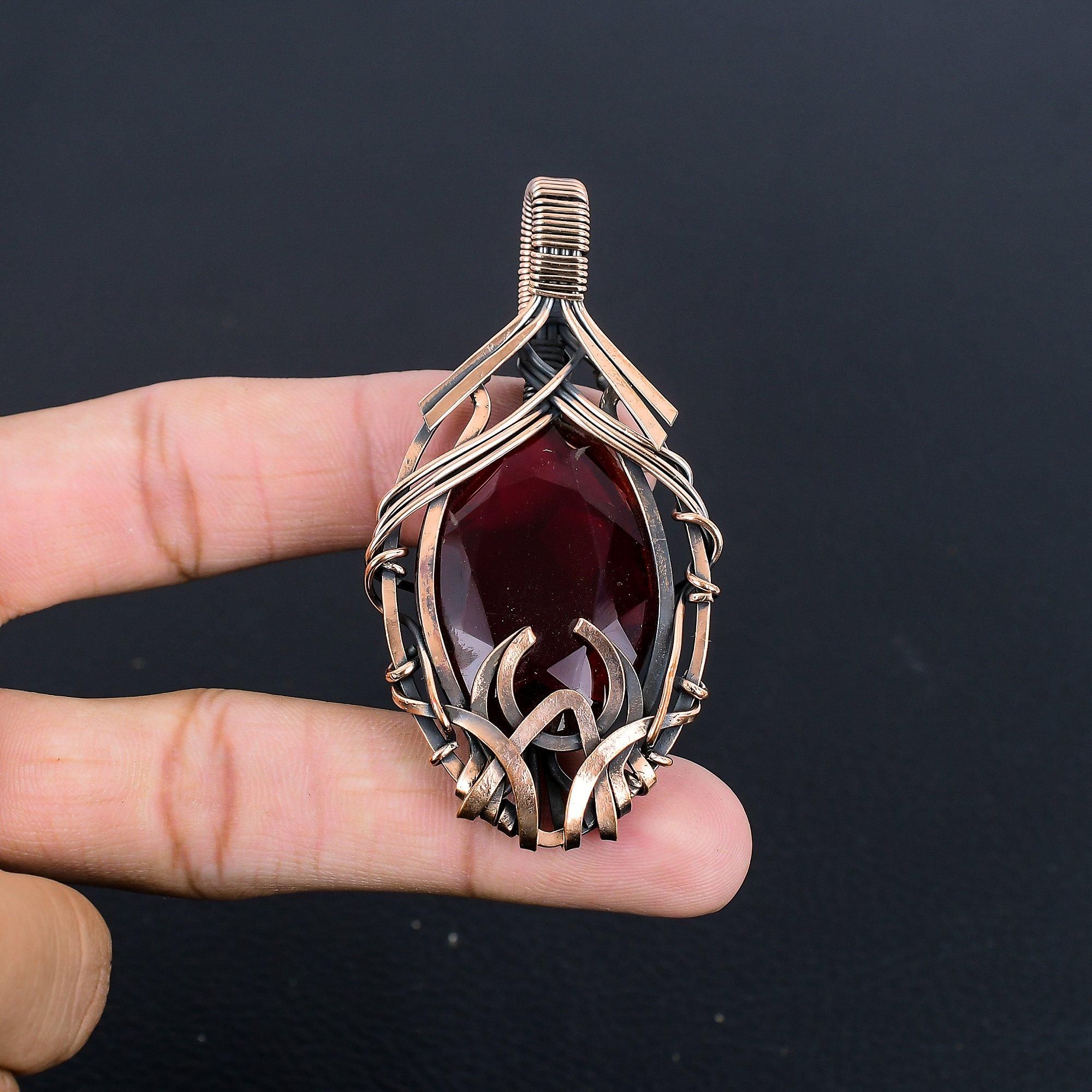 

Украшения с красным гранатом, кулон, обернутый медной проволокой 999 пробы, кулон из драгоценного камня ручной работы ко Дню памяти 2.99 Inches