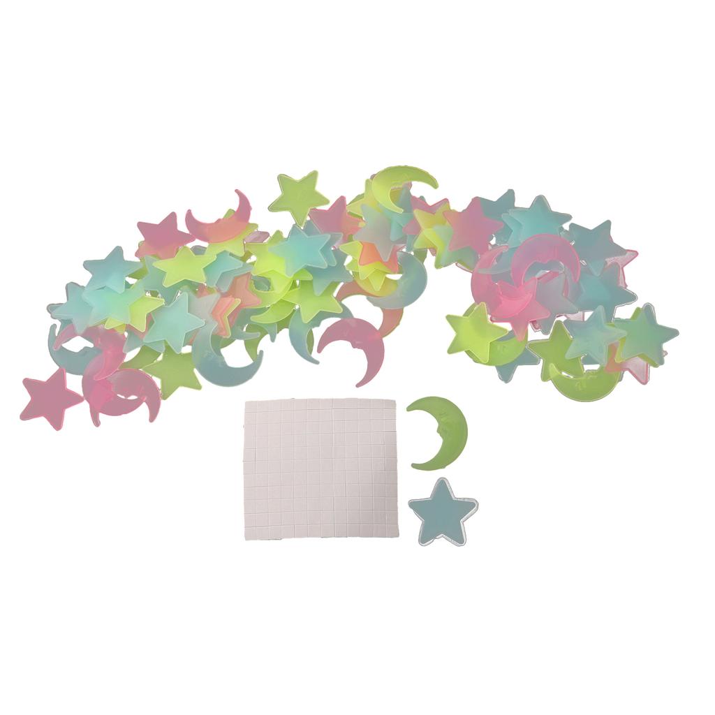 Plastic Stickers 100PCS Stars Removable Fun Moon Ceiling Decal Living Room