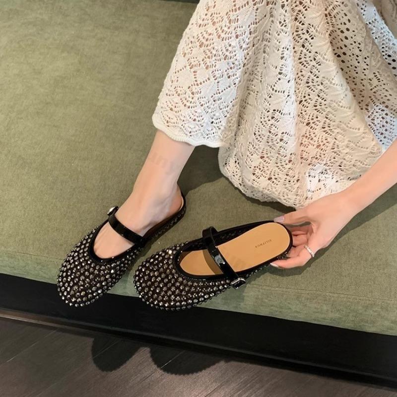 Fashion Bright Rhinestone Slippers Women's 2025 Summer New Mesh Breathable Elegant Temperament Sandals Comfortable Fashion Cool Shoes