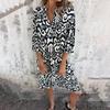 Women's Fashionable V-neck Fresh Printed Temperament Five Quarter Sleeve Dress