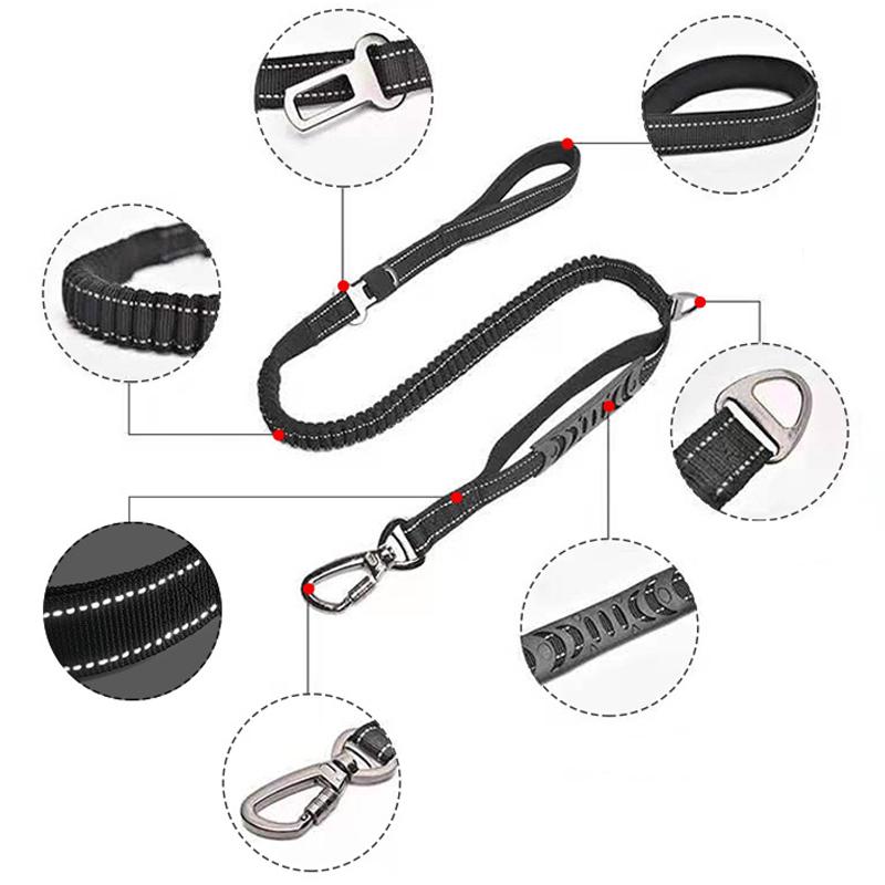 Nylon reflective multi-functional retractable Reflective Shock Absorbing Pet Running Training Large Dog Leash Car safety buckle