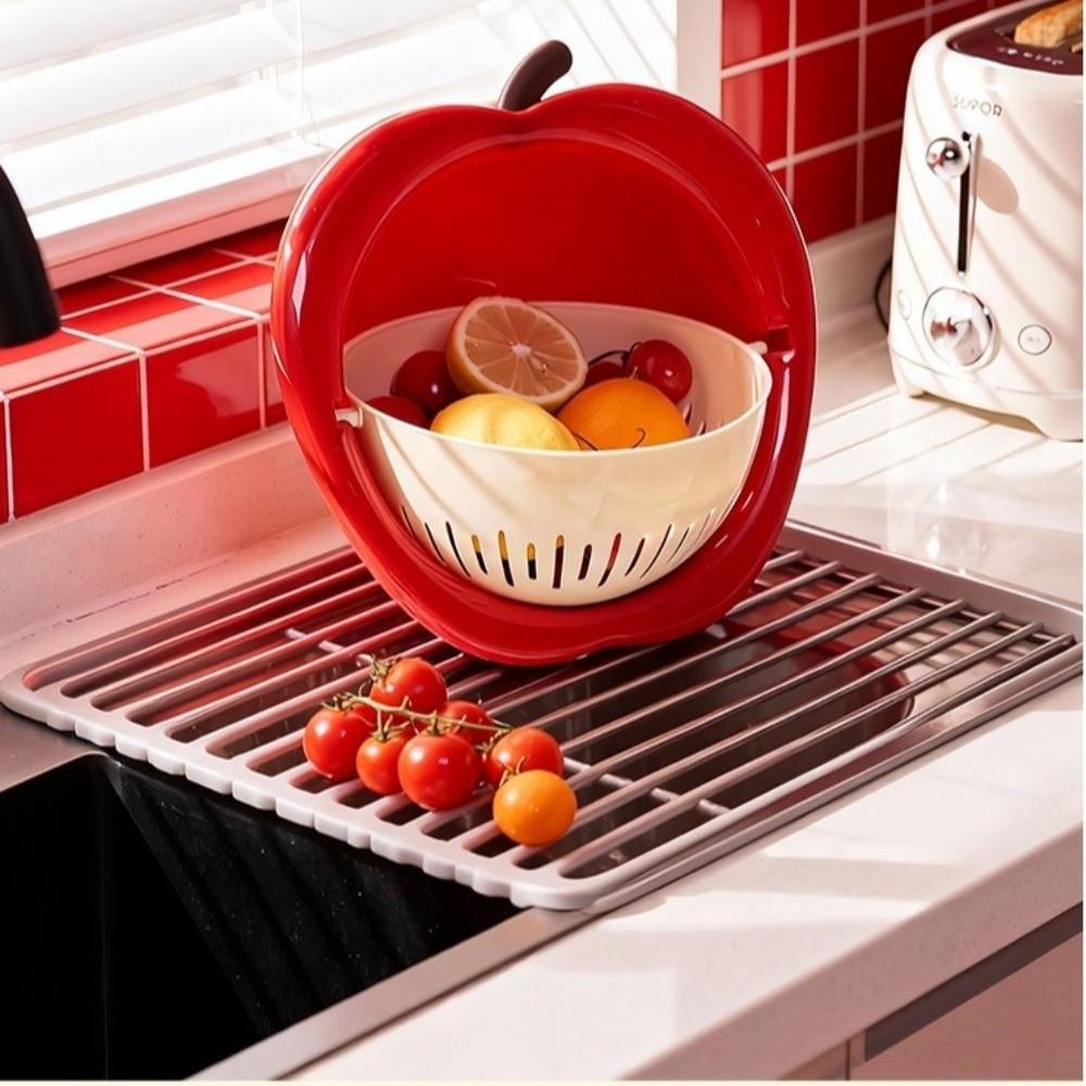 Double Layer Fruit Vegetable Washer Quick Draining Strainer Basket Fruit Washer Bowl  Kitchen Use