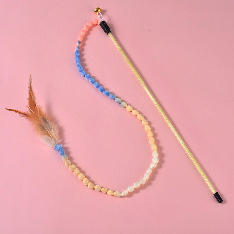 3pcs Interactive Cat Rainbow Wand Toys for Indoor Cats and Kittens, Colorful Cat Teaser Wand String Plush Toy Cat Feather Toys
