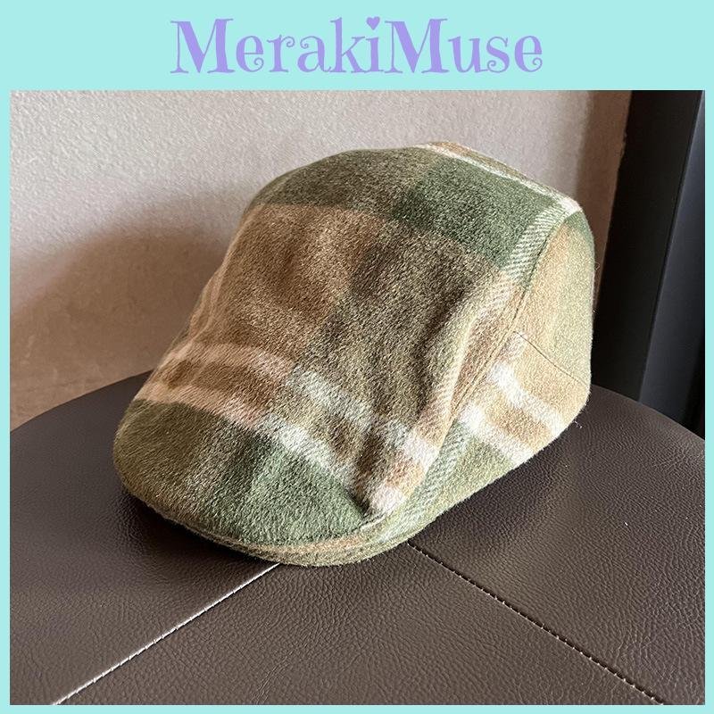 Plush Retro Newsboy Cap With Short Brim And Grid Design Fit For Autumn Fashion