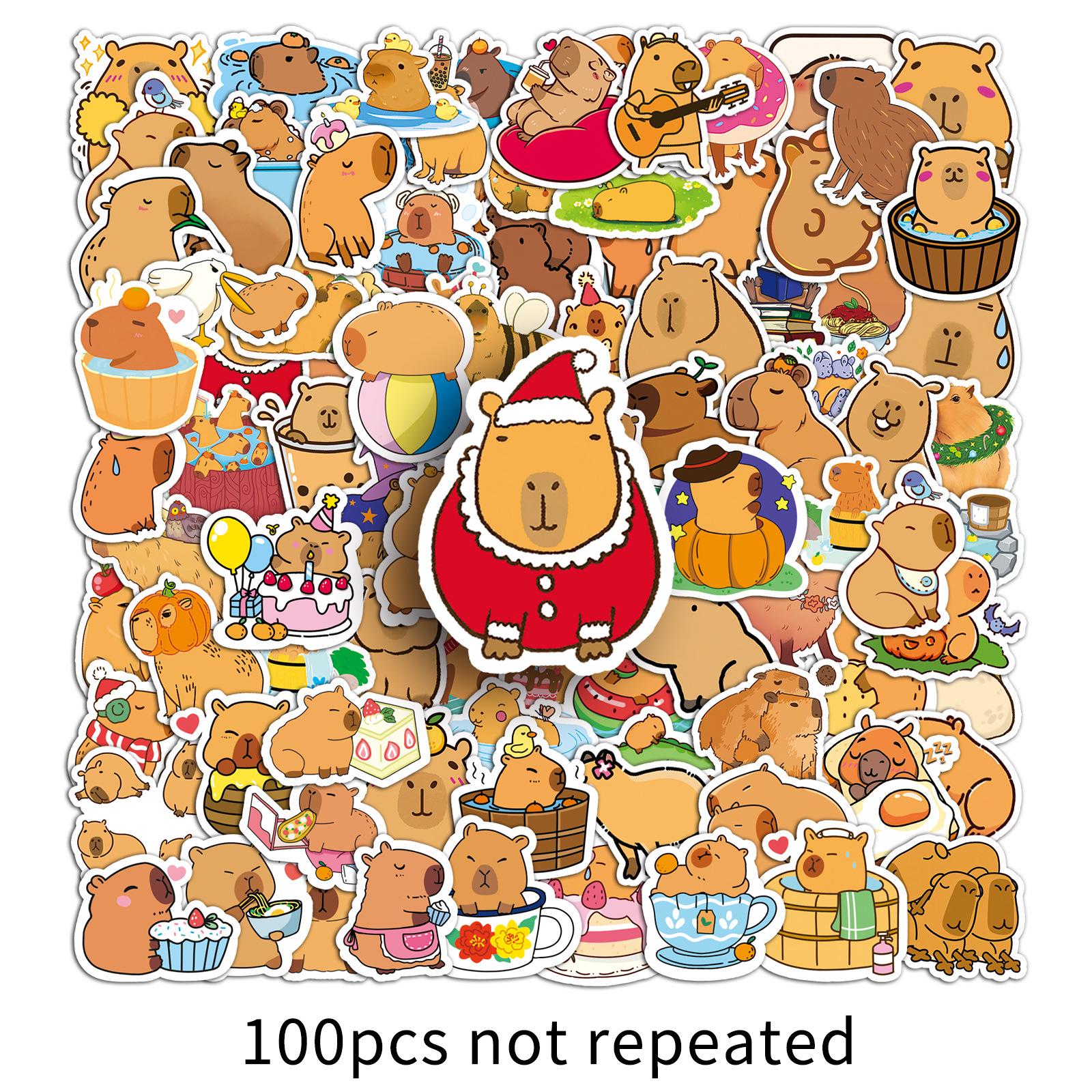 100 Милых Водонепроницаемых Наклеек с Капибарами для DIY Журналов и Канцелярских Принадлежностей