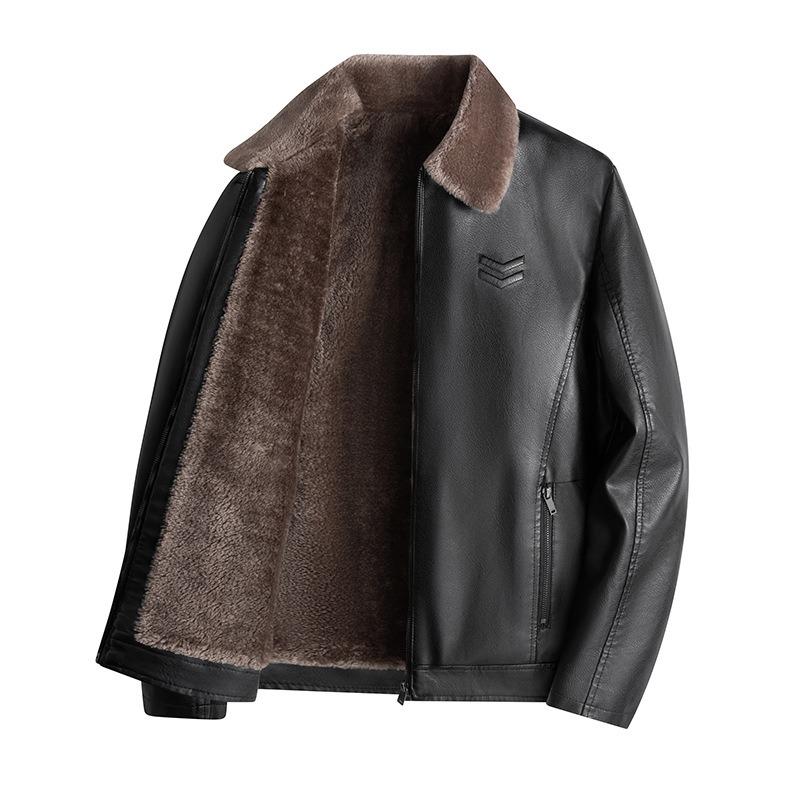 Thickened Fleece Leather Jacket Leather Men's Leather Jacket Autumn and Winter Locomotive Clothing Casual Loose Lapel Jacket Men