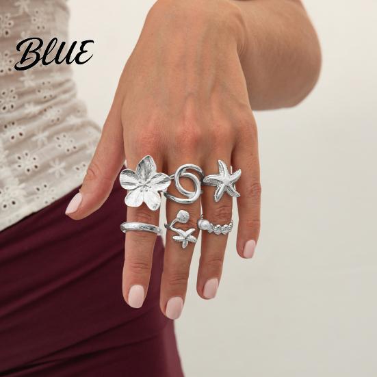 Vintage Style Alloy Rings Ocean Theme Set Adjustable Stackable Finger