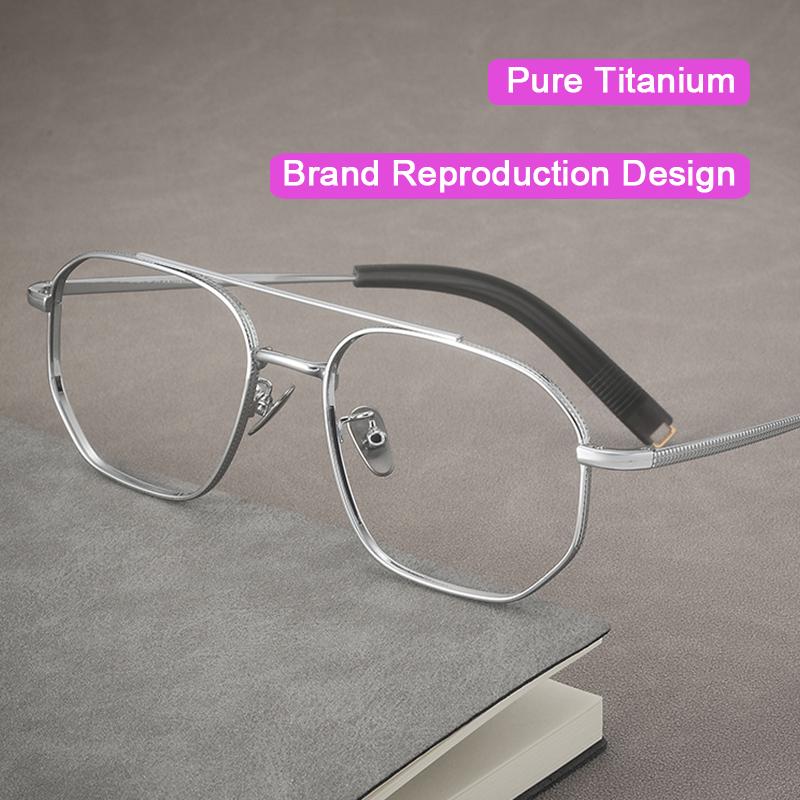 IP Electroplating Pure Titanium Men Eyeglasses Optical Prescription Myopia Customized Frame Large Face Ultralight Eyewear