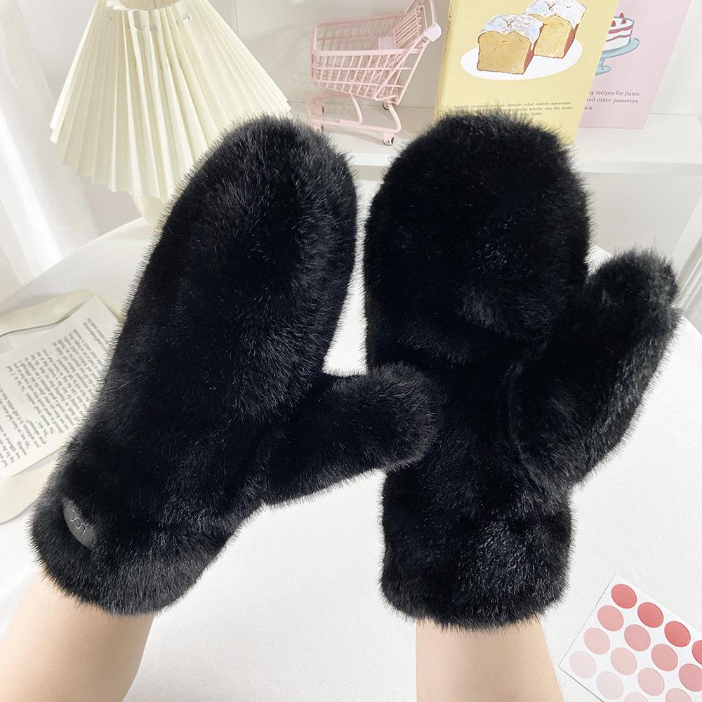 Solid Color Thick Plush Warm Gloves For Students, Fashionable And Cute Fingerless Windproof Gloves