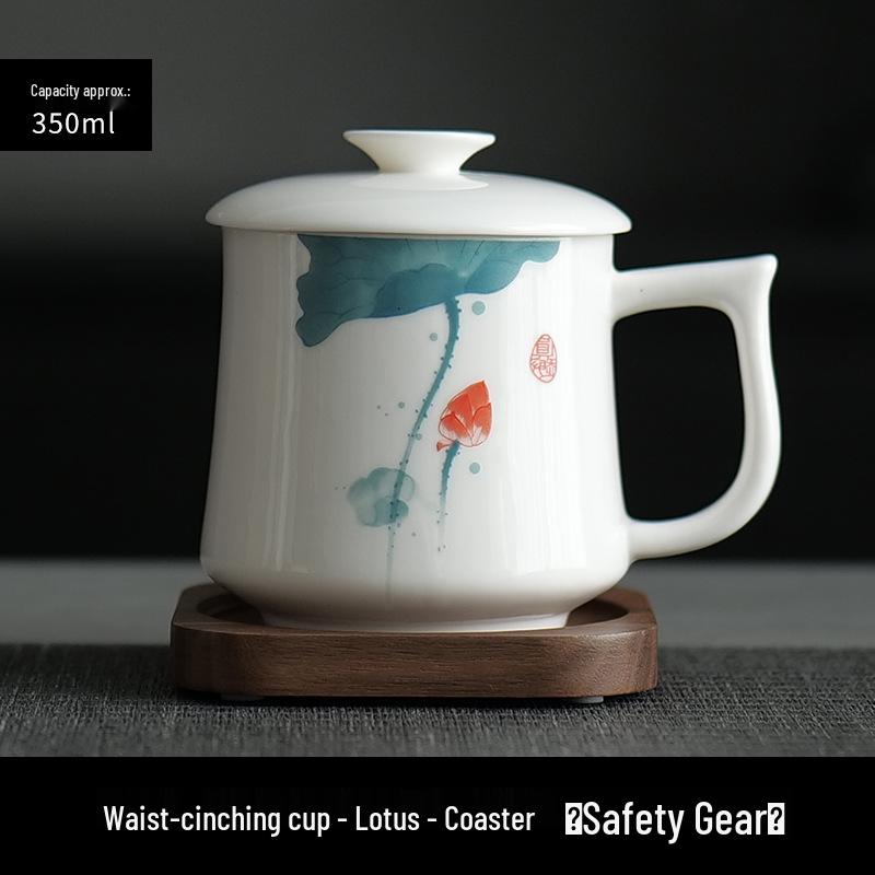 Jade Conference Sheep Fat Porcelain Tea Cup with Lid – White Ceramic Mug for Home and Office, Ideal Gift