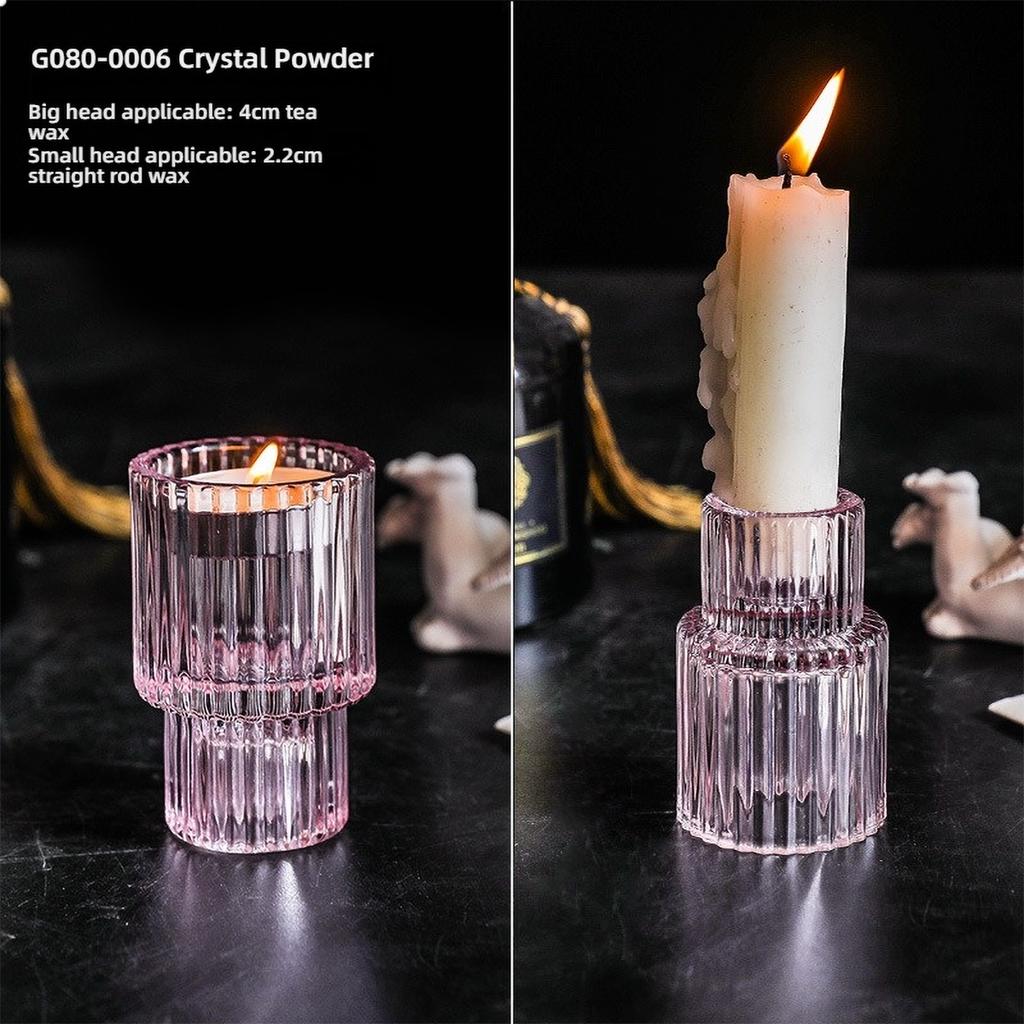 Clear Small Glass Candle Holder for Dining Table - Transparent Desktop Centerpiece Decor, Modern Table Design Candlesticks