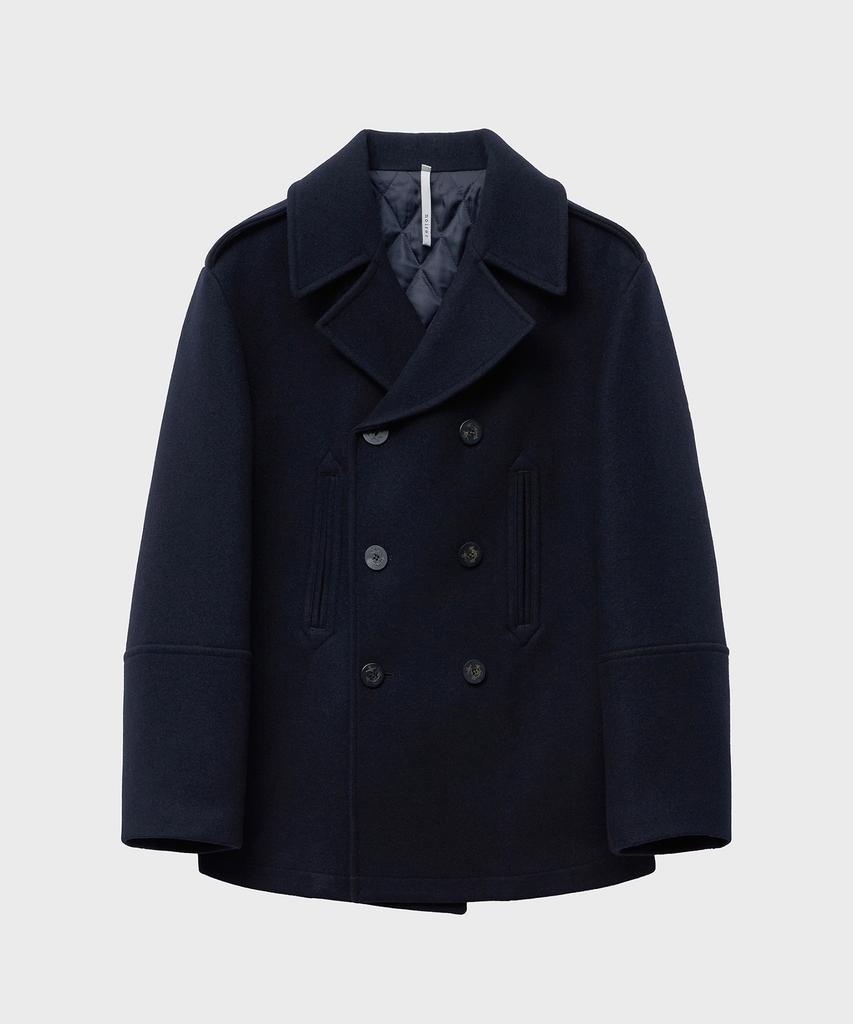 Noirer Heavy Wool Classic Half Peacoat (Navy)