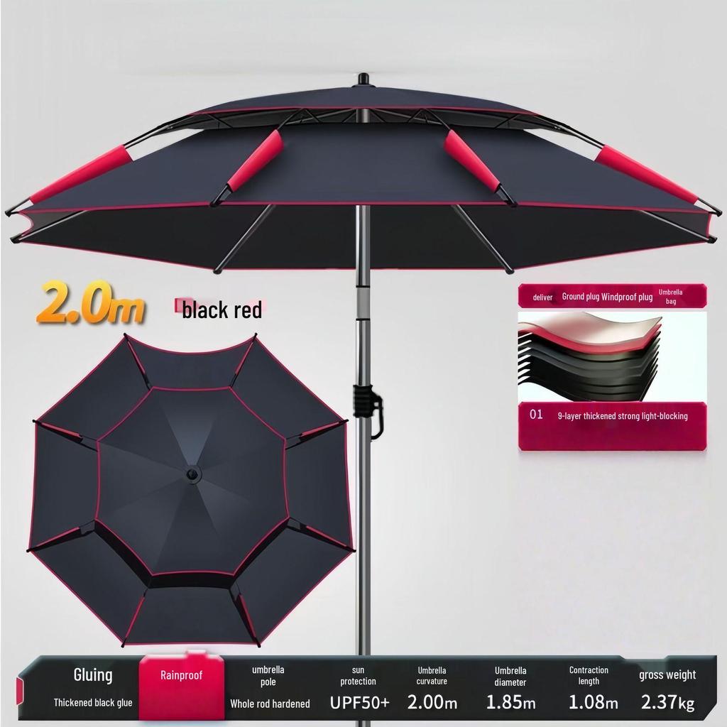 A1R 2025 Double Layer Fishing Umbrella: Large, Black Glue, Sun Protection, Windproof, Rainproof, Folding Design