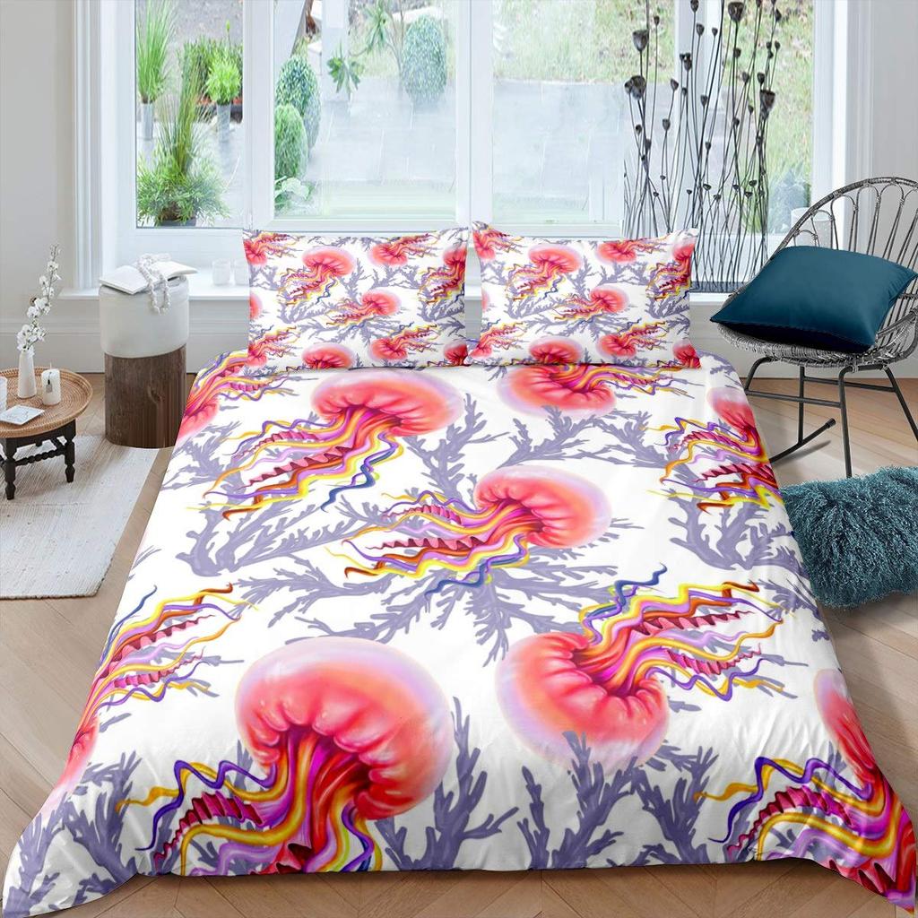 Teal Comforter Cover Set King Size Ocean Decor,Jellyfish Duvet Cover Bedding Set Ocean Bedroom Decor Quilt Cover 1 Pillowcase