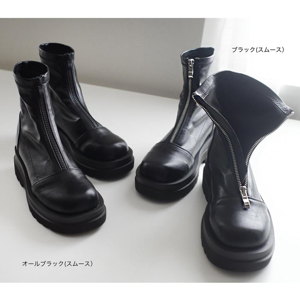 [AmiAmi] Platform Boots, Front Zip Boots, Women's Short Boots, Black Track Sole, SH214 (S (22.5cm-23.0cm), Black (Smooth))