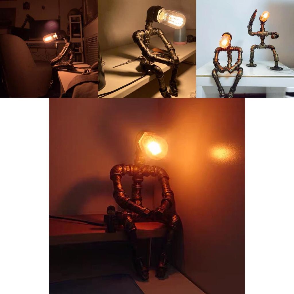 Vintage Industrial Style Water Pipe Robot Table Lamp Perfect For Coffee Bars And Desks