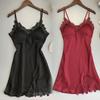 Black Lace Padded Camisole Nightgown - Sexy Hollowed-Out Sleepwear for Summer Nights