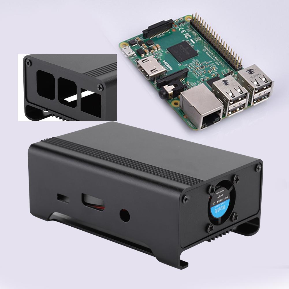 V1 Aluminum Alloy Metal Case with DC 5V Cooling Fan for Raspberry Pi 3 b 2 b RPB +(Black )