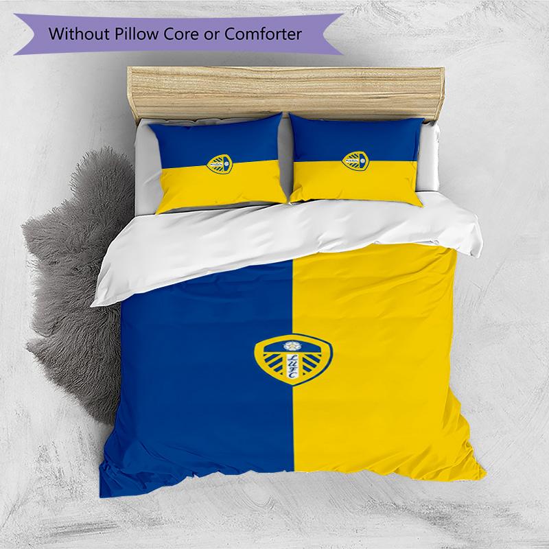 Leeds United Fußball Bedrucktes 3-teiliges Bettwäscheset, Bequemes hautfreundliches Schlafzimmer Bettbezug-Set