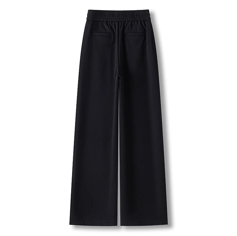 Women's High-Waist Black Wide-Leg Pants: Spring/Autumn 2025 - Slim, Draped, Casual Straight Suit Style