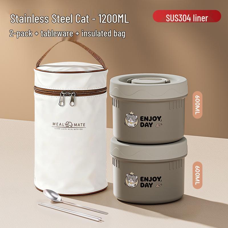 304 Stainless Steel Insulated Japanese-Style Bento Lunch Box - Microwaveable for Office Workers and Students
