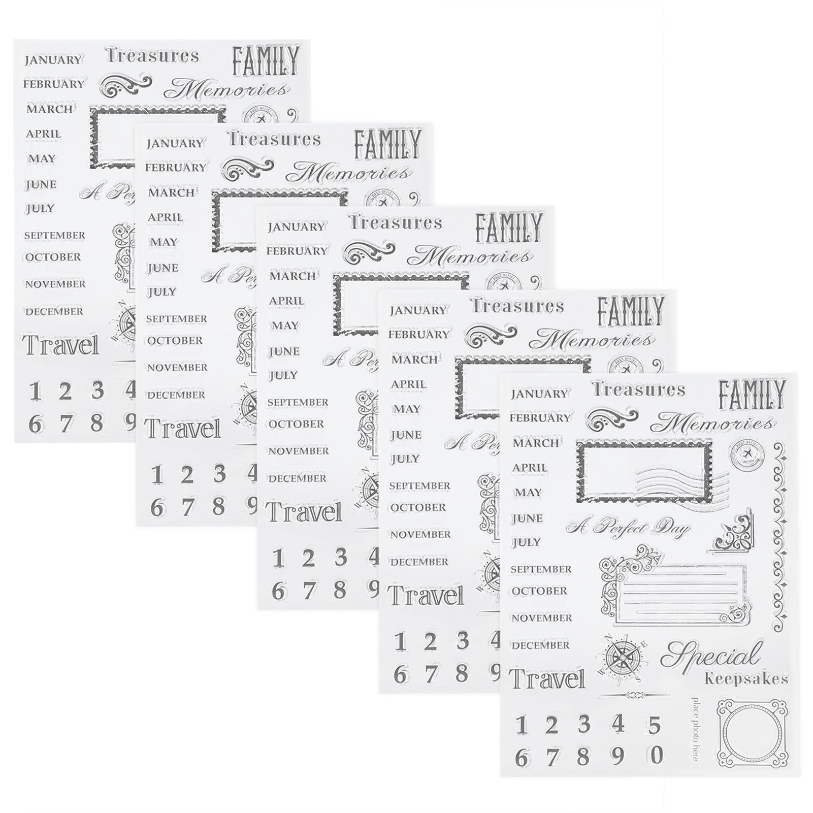

5Pcs Transparent Stamp Rubber TPR DIY Journal Craft Art Month Calendar Pattern Accessories