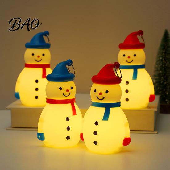 Kids Room Bedside Lamp Christmas Snowman LED Night Light, Portable Cartoon Desk with Hanging Ring for Indoor Holiday Scene Setup Party Decor,
