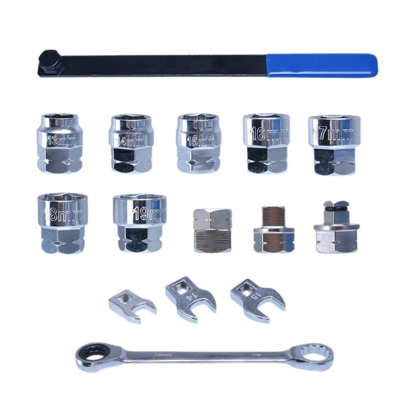 15Pieces Adjustable Serpentine Belt Tensioner Tool Kit Pulley Removal Wrench Tool for Automotive Repair and Maintenance