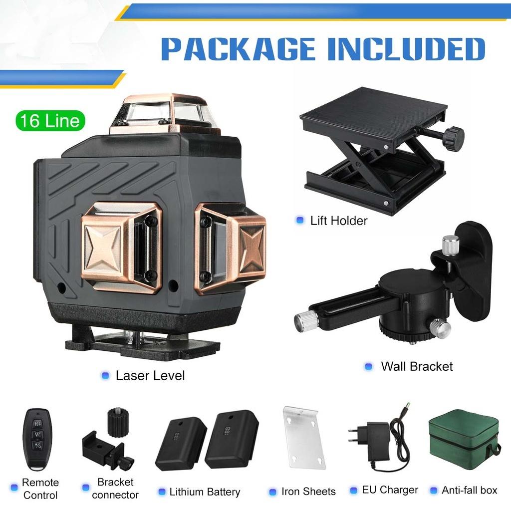 New 6000mAh 16/12/8 line Laser Level 360°Rotary Indoor Outdoor Horizontal Vertical Cross Auto Measuring 4D Adjustable Green Light Self-Leveling