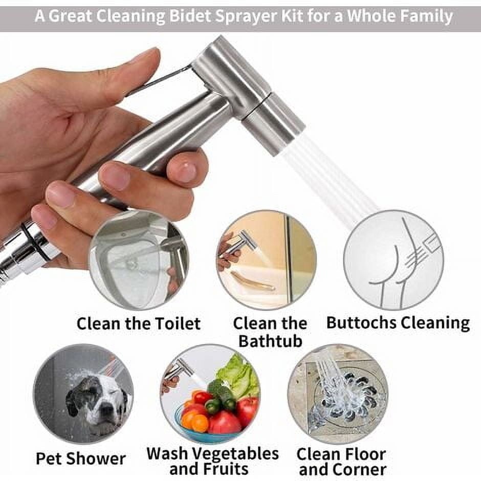 Handheld Toilet Bidet Faucet Sprayer Hand Sprayer Shower Head Self Cleaning No Punch Stainless Steel Bathroom Bidet Spraye Set