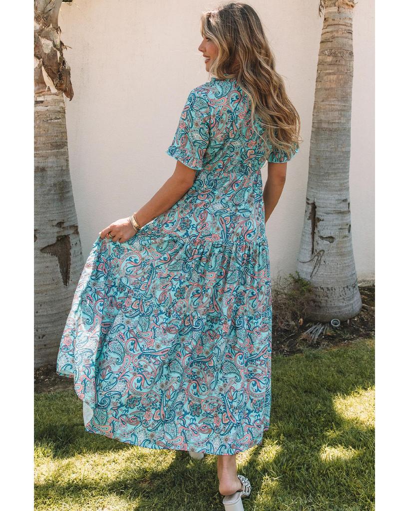 Azura Exchange Boho Paisley Print Ruffle Tiered Maxi Dress