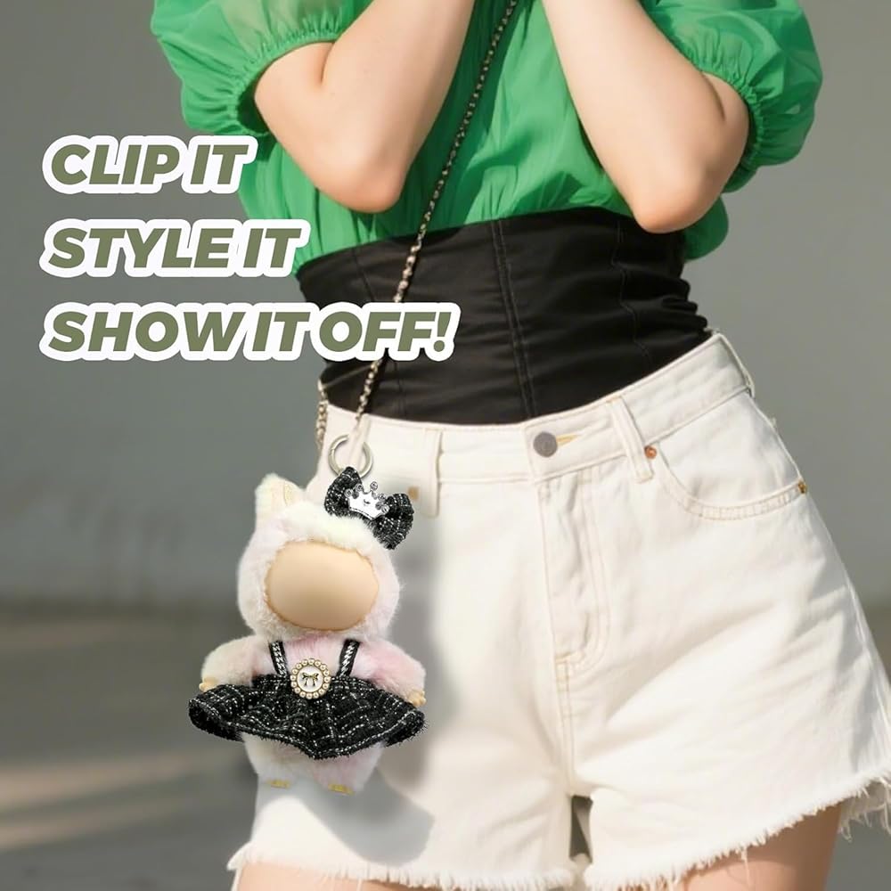 Cimoon Doll Clothes Black Outfit for 15cm and 17cm Plush Toys Costume Accessory Dress Up Suit