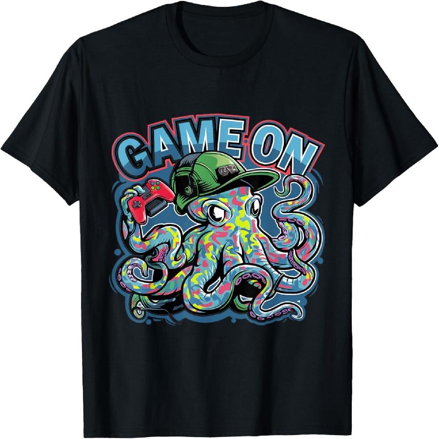 Funny Cool Octopus Video Gamer Graffiti Abstract T-Shirt S