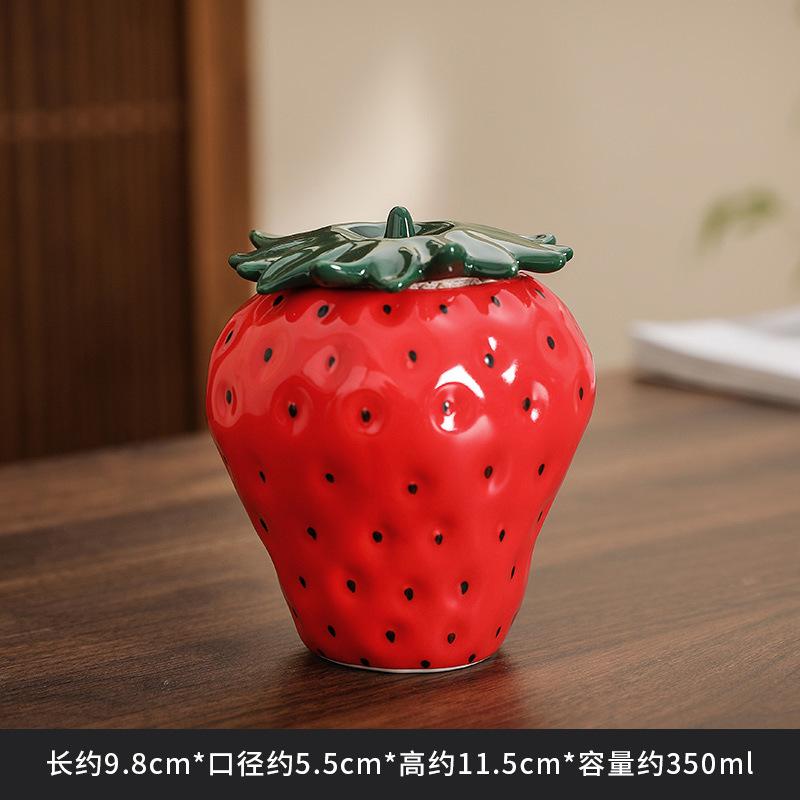 

Modern Strawberry Ceramic Tea Caddy Special-shaped Abstract Decoration Jar Moisture-proof Sealed Jar Crafts Gift Home Decoration