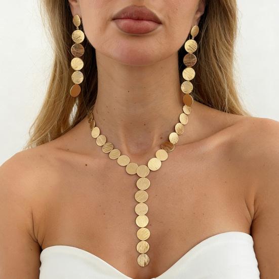 Collana a Y Chunky Dischi Metallici Choker Dischi Moneta Testurizzati Pendente