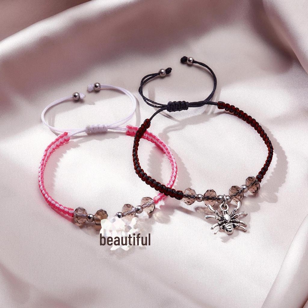 "Halloween Spider Love Magnetic Bracelet: Adjustable Beaded Jewelry for Couples"