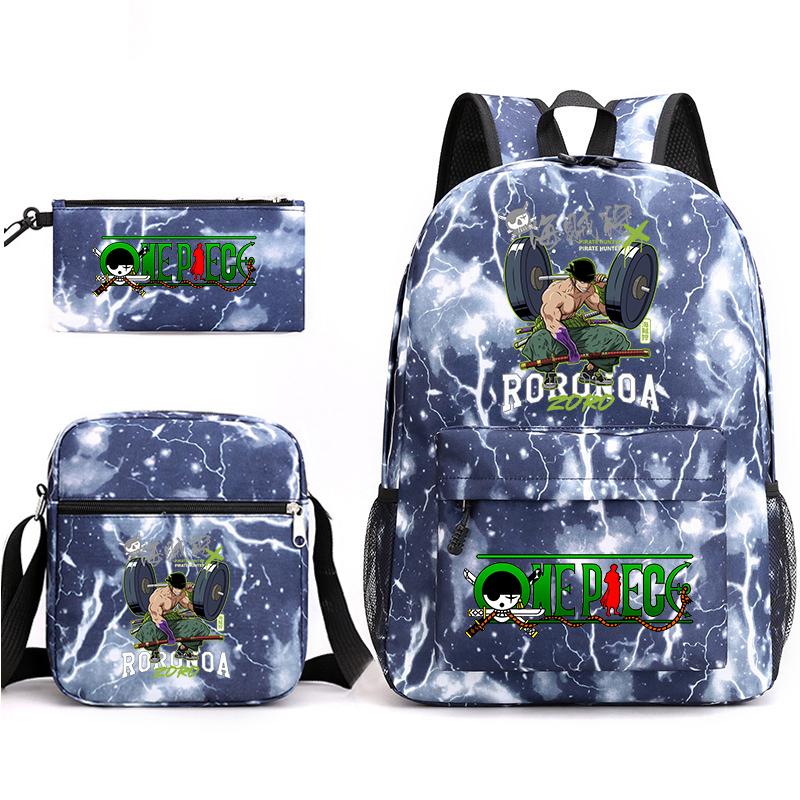 One Piece Zoro Print Student Backpack Set Casual Daypack with Shoulder Bag Pencil Case for Kids Teens School Supplies