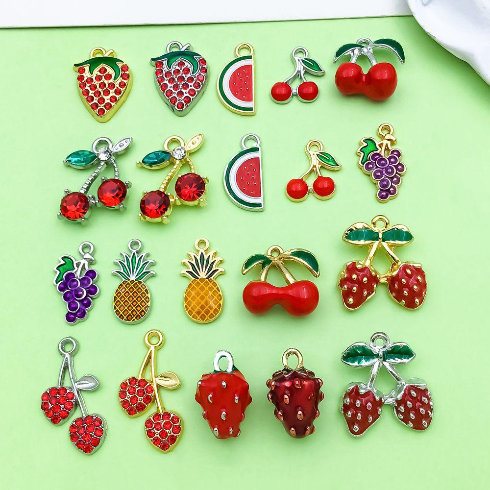20-Piece Colorful Enamel Fruit Pendant Charms for DIY Bracelets: Strawberry, Cherry, Pineapple, and More
