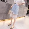 New Splicing Colored Mesh Denim Skirts Ragged Edge Irregular Denim Women's Skirts Mid Length Asymmetric Wrapped Hip Skirt