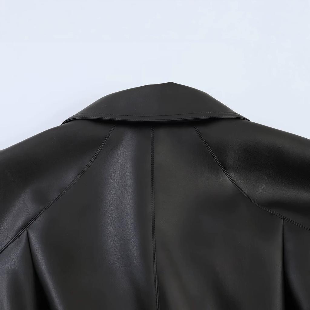2026 summer new European and American cross-border women's clothing street fashion lapel imitation leather belt jacket w021 83053