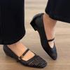 2025 new French woven hollow square head Mary Jane shoes women's word with thick heel soft sole commuting versatile single shoes
