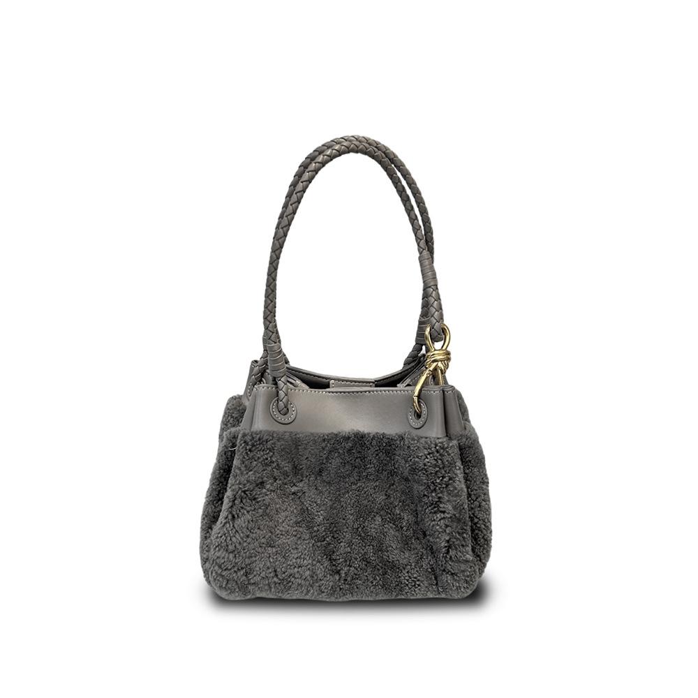 Outono e inverno nova bolsa de paraquedas de lã de cordeiro de mão nicho versátil bolsa de ombro mensageiro feminina bolsa balde de moda para o dia a dia