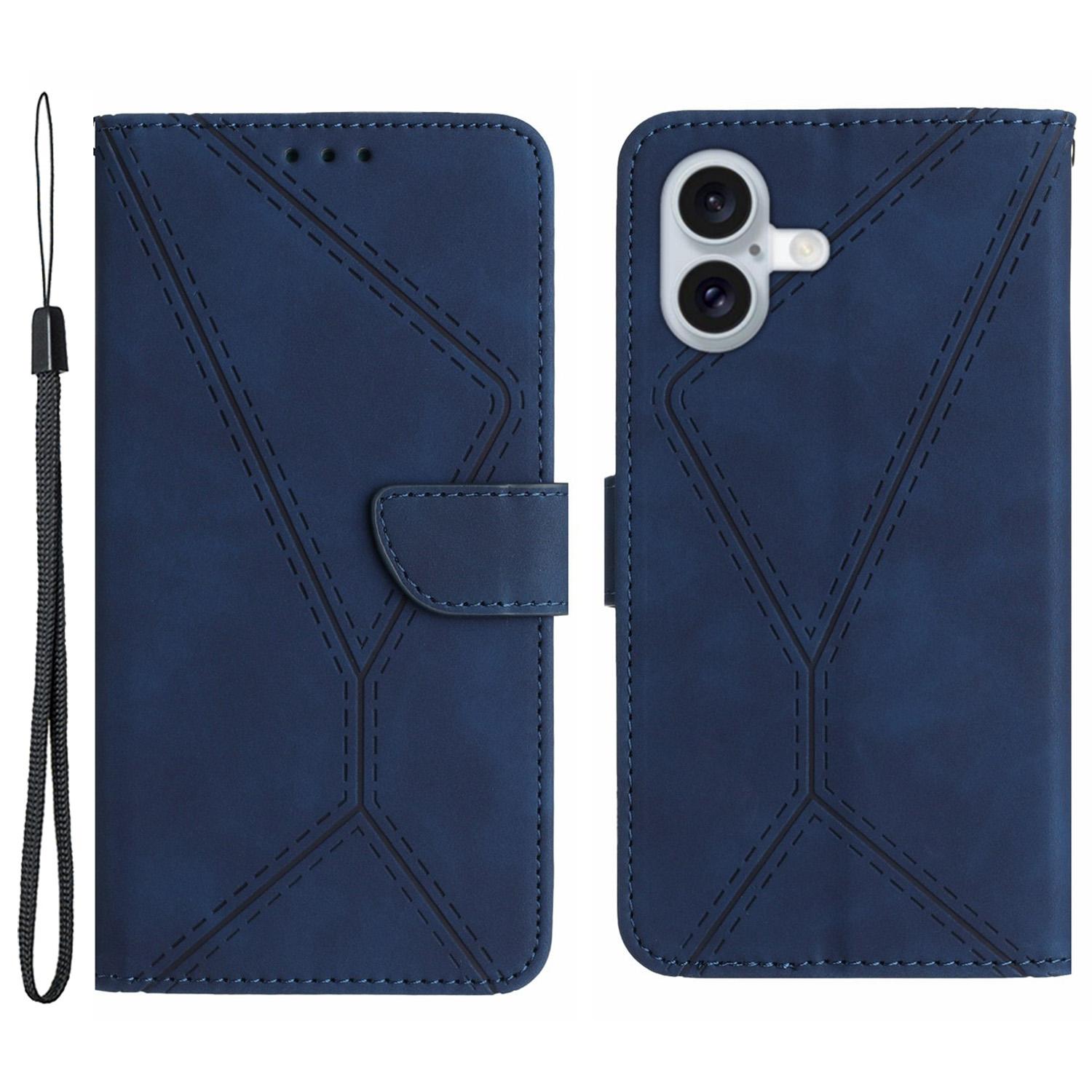 

HT05 For iPhone 16 Plus Stand Case Anti-Drop Card Slots Leather Phone Cover Blue