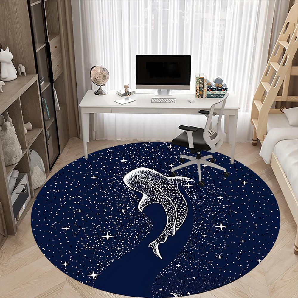 1pc Whale Shark, Starry Night Office Round Area Rug, Under Office Chairs Bedroom Living Room Home Decor, Room Deco