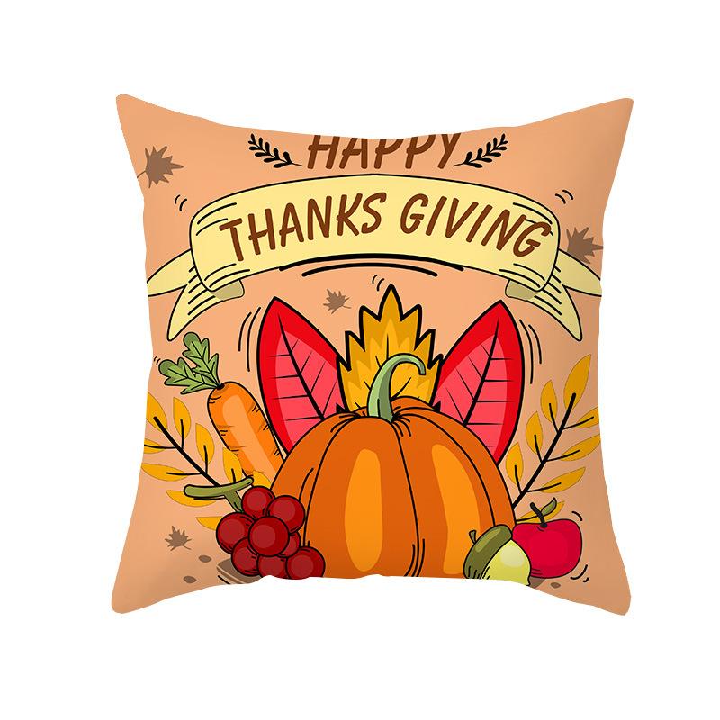 Autumn Harvest Thanksgiving Cushion Cover New Arrival Turkey Pumpkin Peach Skin Printed Cushion