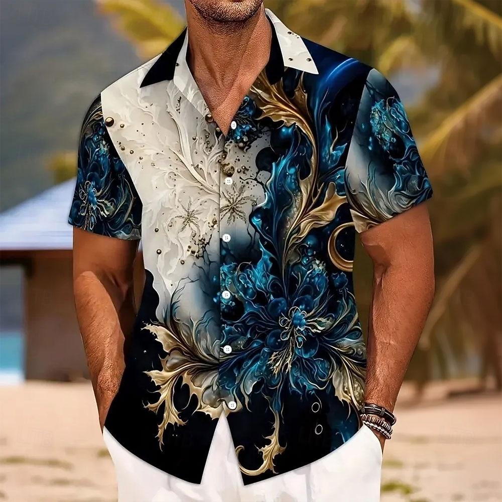Herren Luxus Abstrakt Marmor Hemd Button-Up Hemd Kurzarm Mode Lässig Urlaub Feiertag Streetwear