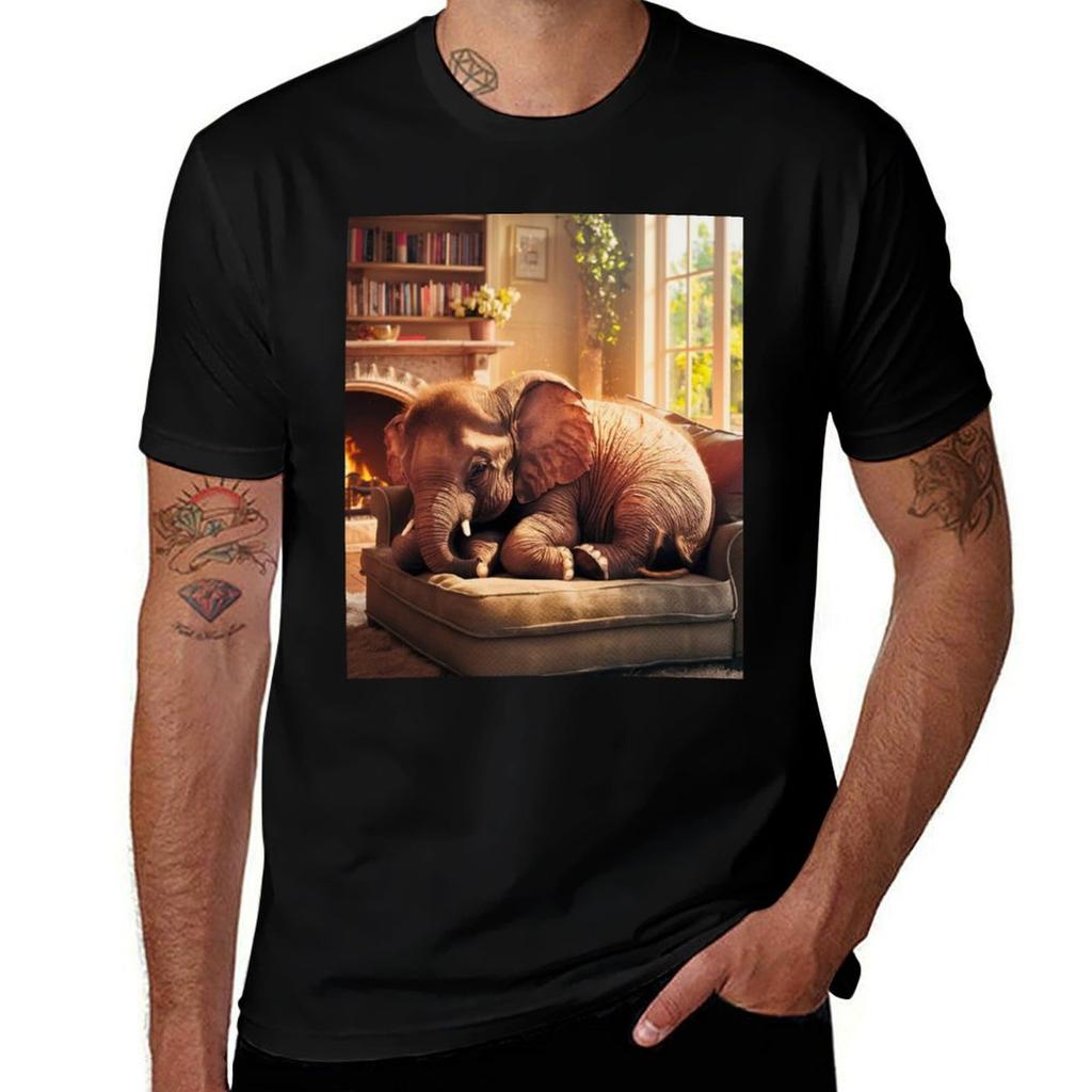 Elephant Portrait Resting Elephant Tshirt Large Size Basic Casual Tshirt